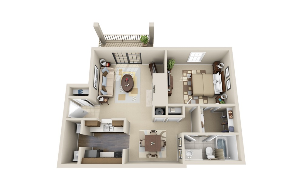 The Arlington - 1 bedroom floorplan layout with 1 bath and 850 square feet.